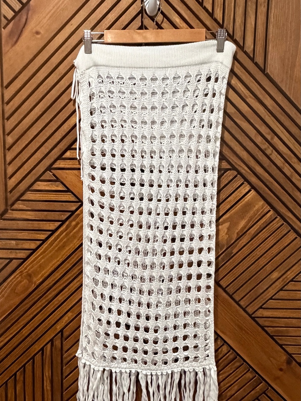 White Crochet Fringe Midi Skirt- M/L
